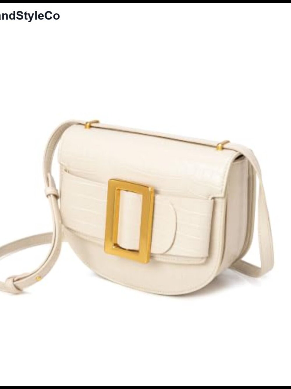 Croc Embossed Saddle Crossbody Bag, Gold Buckle, Faux Leather Purse